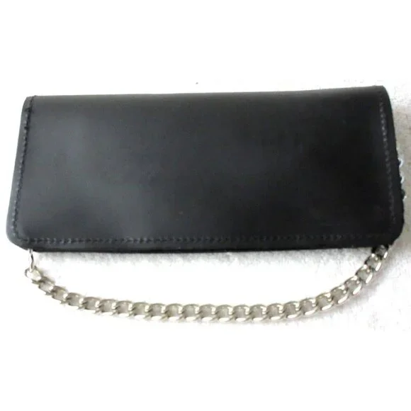 Men's Genuine Leather Skull Skeleton Trucker Snap Chain Wallet Black USA Made - Picture 3 of 7